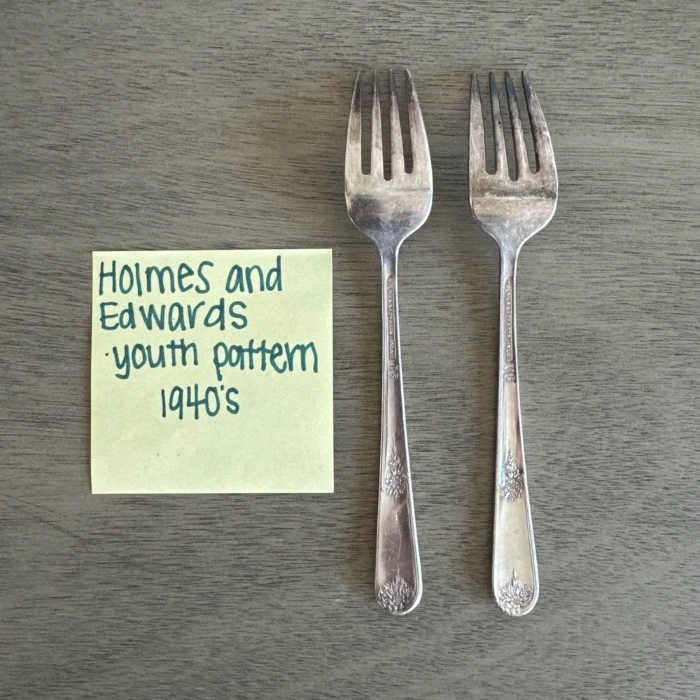 2 Holmes & Edwards‎ Inlaid Youth 1940 Silverplate Dinner Forks Flatware